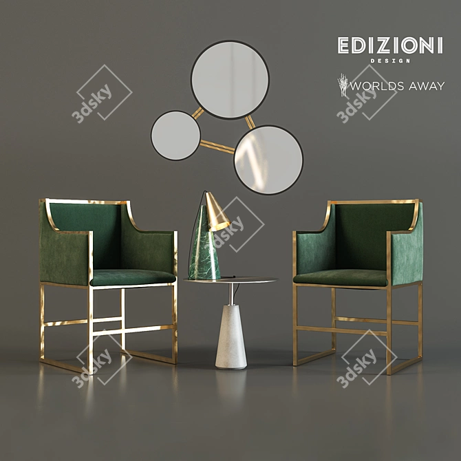 Art Deco Set with Anabelle Chair & Edizioni Design Mirror 3D model image 1