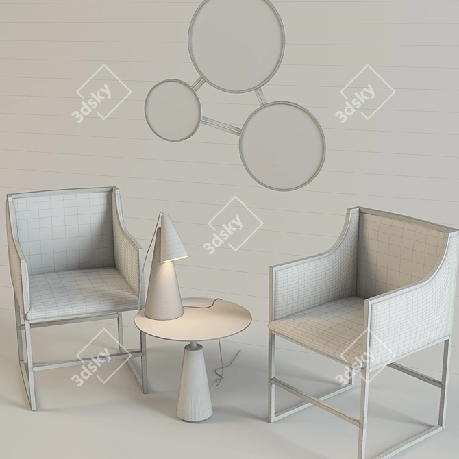 Art Deco Set with Anabelle Chair & Edizioni Design Mirror 3D model image 3