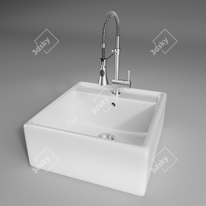 Ceramic Kitchen Sink with Battery 3D model image 1