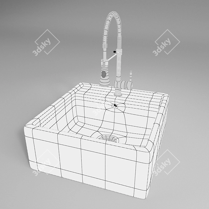Ceramic Kitchen Sink with Battery 3D model image 3