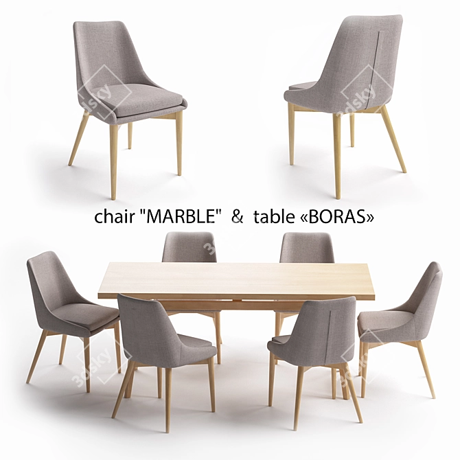 Elegant Boras Marble Table Set 3D model image 1