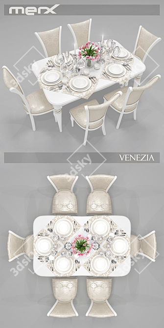 Elegant Merx Venezia Table and Chair Set with Serving and Tulips 3D model image 2