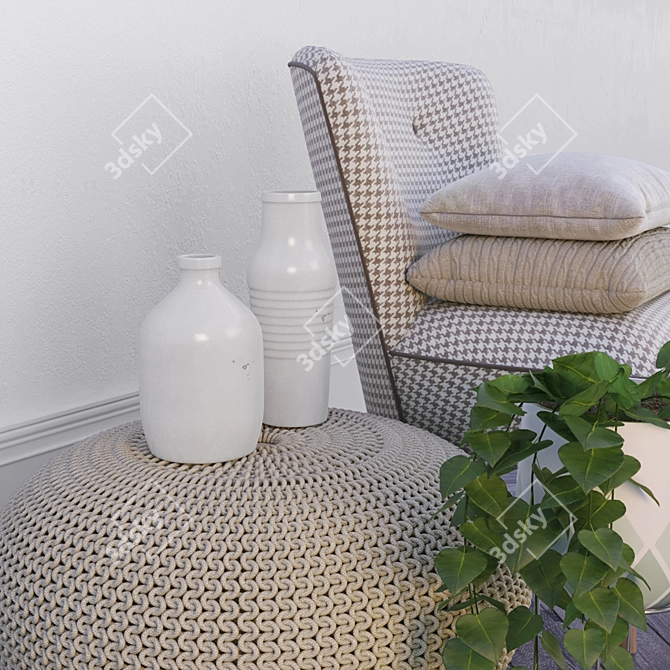 Stylish Duo: Oliver Bonas Chair & Zara Home Pouf 3D model image 2