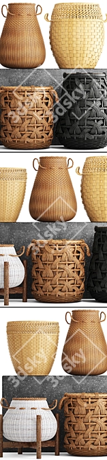 Rattan Basket Collection: Eco-friendly and Stylish 3D model image 2