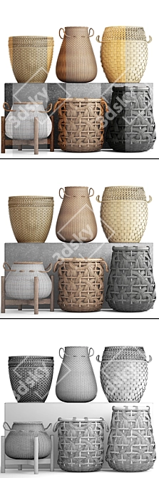 Rattan Basket Collection: Eco-friendly and Stylish 3D model image 3