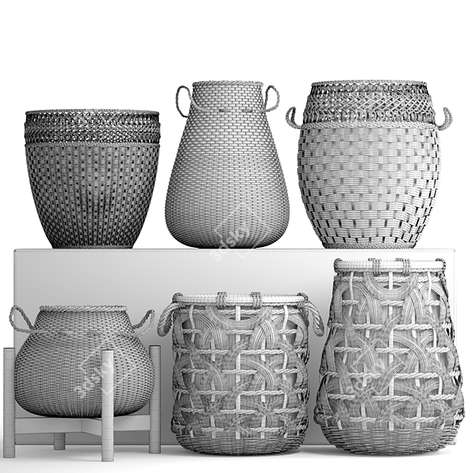 Rattan Basket Collection: Eco-friendly and Stylish 3D model image 4