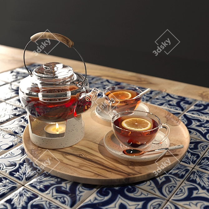 Exquisite Arabic Tea Set 3D model image 1