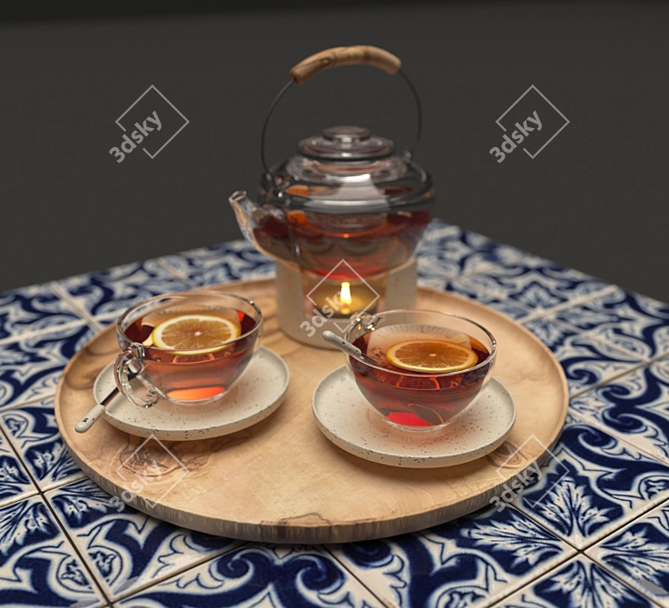 Exquisite Arabic Tea Set 3D model image 2