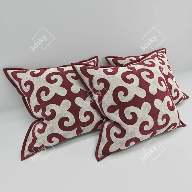 KZ Ornaments: Traditional Kazakh Pillows 3D model image 2