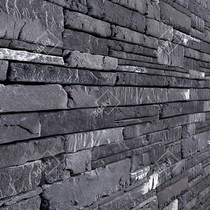 Rustic Stone Wall Panel 3D model image 2