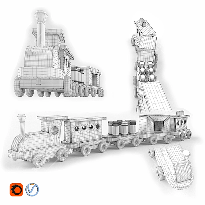 Wooden Train Toy for Kids 3D model image 2