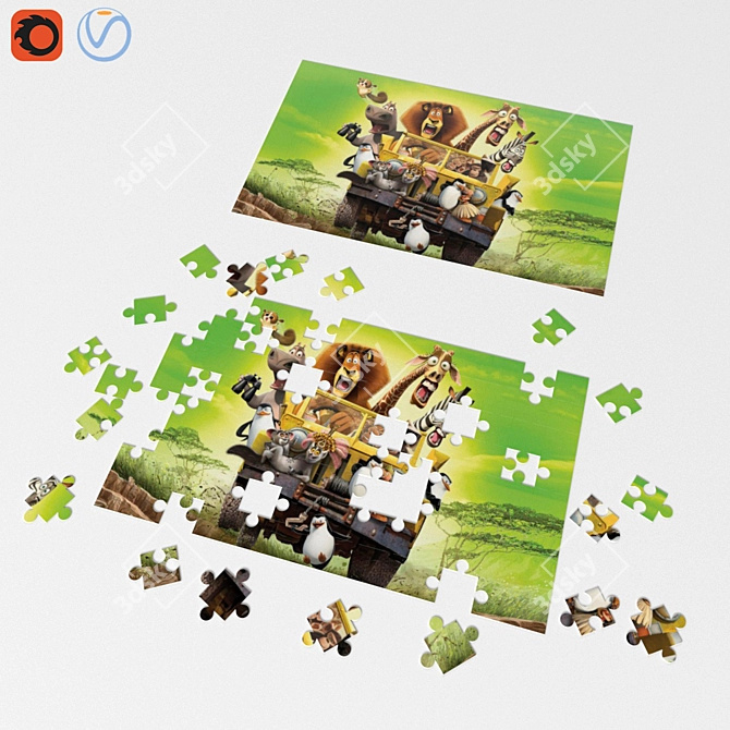 Versatile Textured Puzzle Trio 3D model image 1