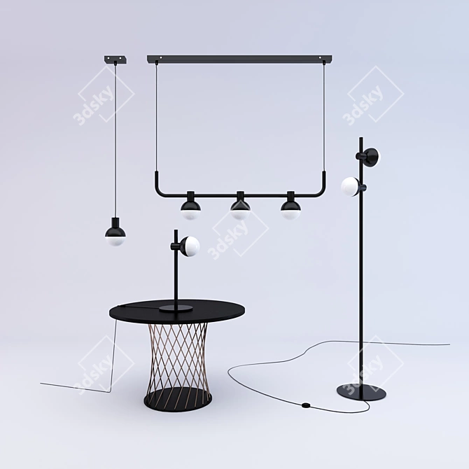 Elegant Black Fabian Chandelier 3D model image 1