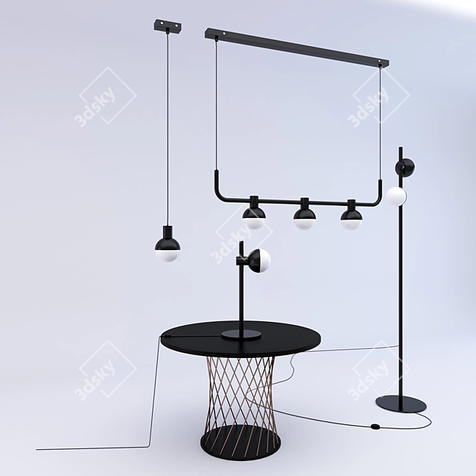 Elegant Black Fabian Chandelier 3D model image 2