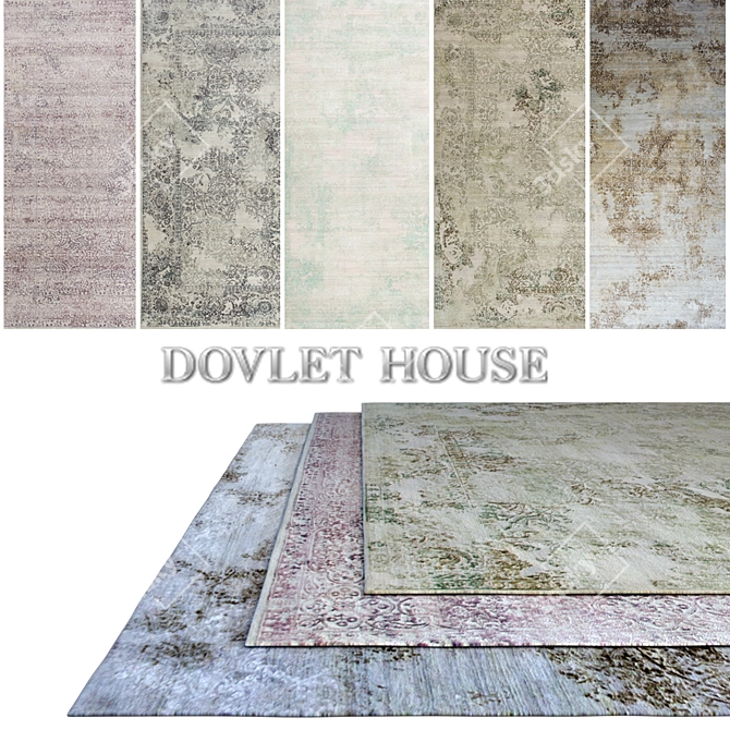 Luxurious Carpets by DOVLET HOUSE: Set of 5 Pieces (Part 154) 3D model image 1