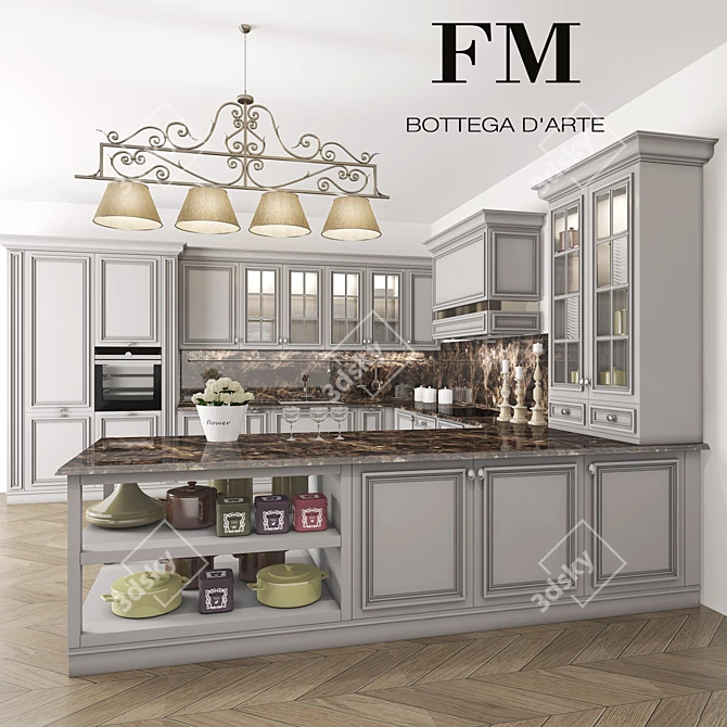 Italian Elegance: FM Bottega London Kitchen 3D model image 1