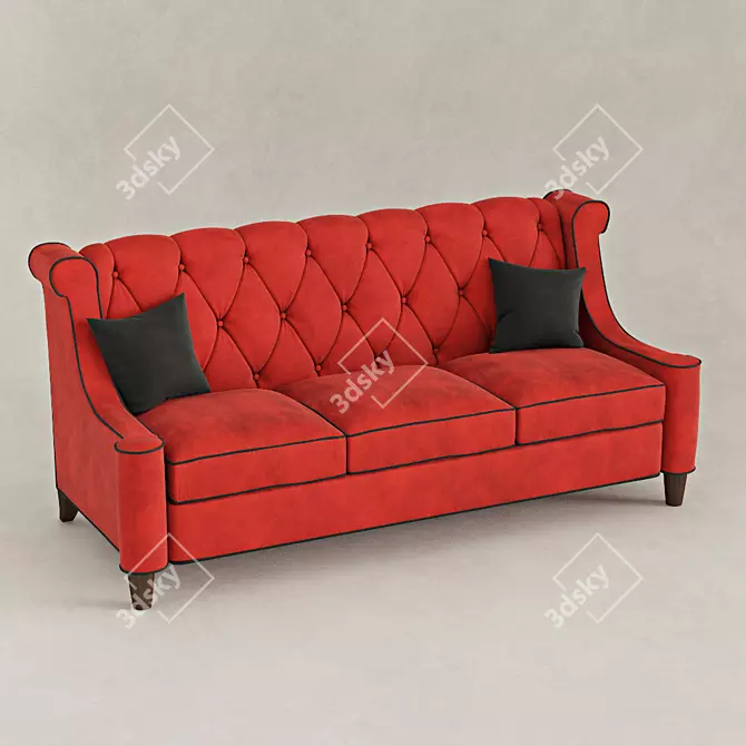 Modern Red Sofa with Low Armrests & Diamond Quilting 3D model image 1