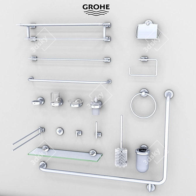 Elegant Chrome Bath Set 3D model image 1