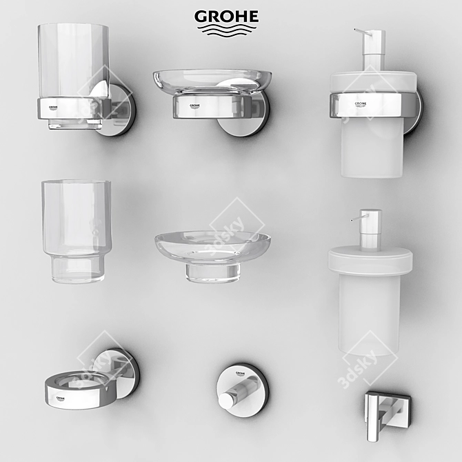 Elegant Chrome Bath Set 3D model image 3