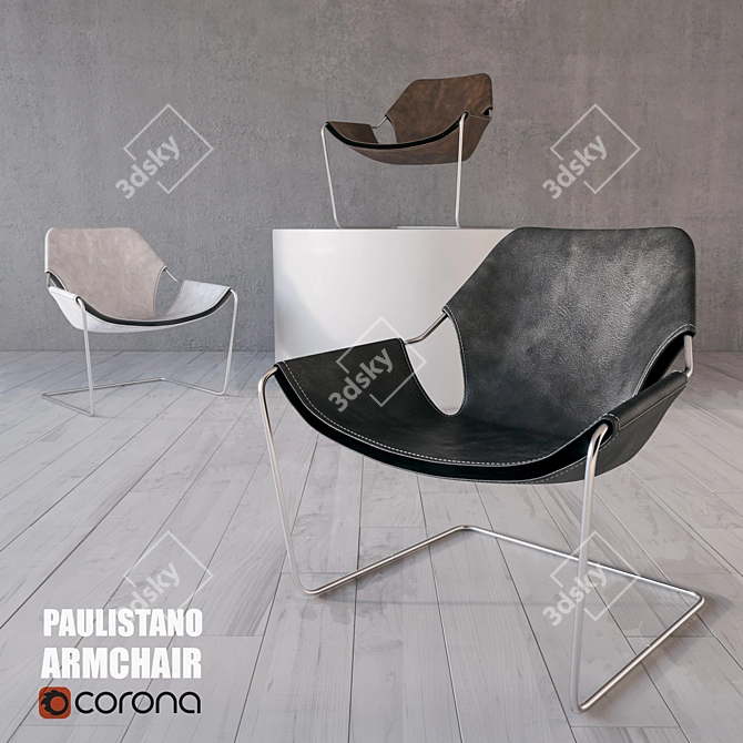 Title: Paulistano Leather Armchair 3D model image 2