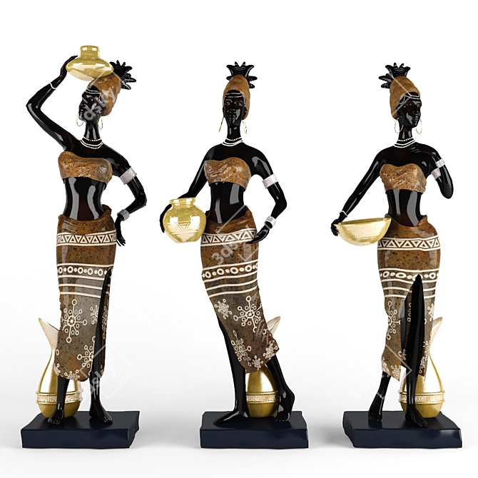 African Lady Figurine Trio 3D model image 1