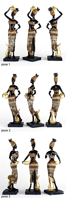 African Lady Figurine Trio 3D model image 2