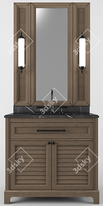 Dark Wood 90cm Bathroom Vanity 3D model image 3