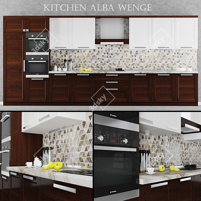 Alba Wenge Kitchen Set: Stylish, Natural Wood Design 3D model image 1