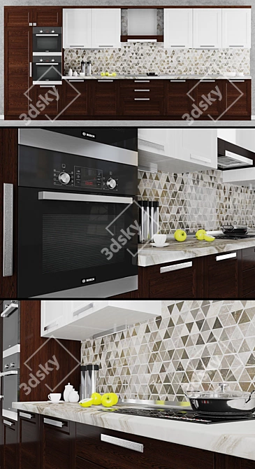 Alba Wenge Kitchen Set: Stylish, Natural Wood Design 3D model image 2