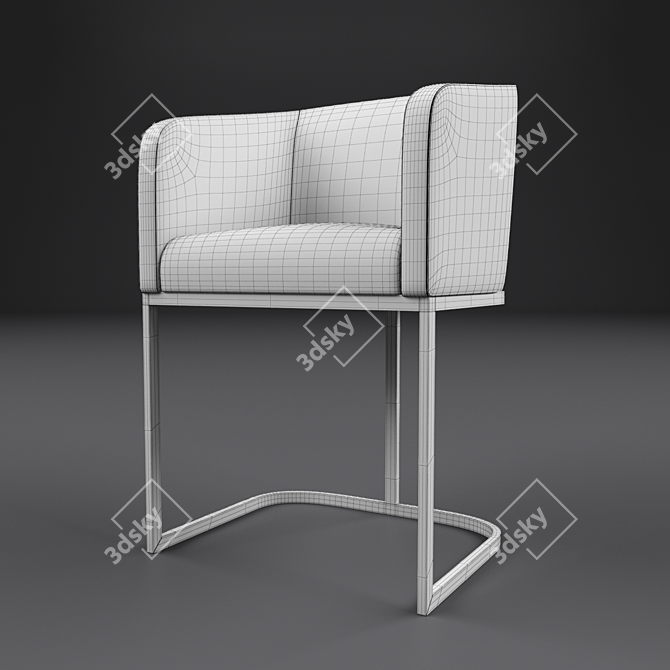 Sleek Steel Frame Leather Armchair 3D model image 2