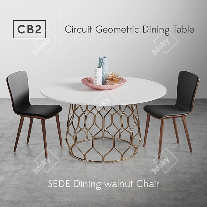 CB2 Circuit Dining Table: Modern Geometric Design 3D model image 1