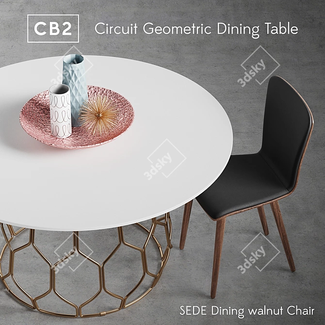 CB2 Circuit Dining Table: Modern Geometric Design 3D model image 2