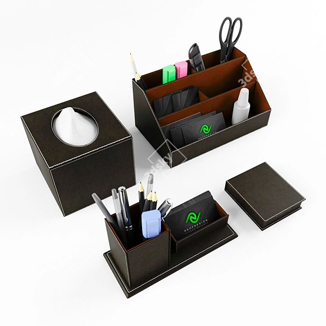 Leather Desk Organizer Set 3D model image 1