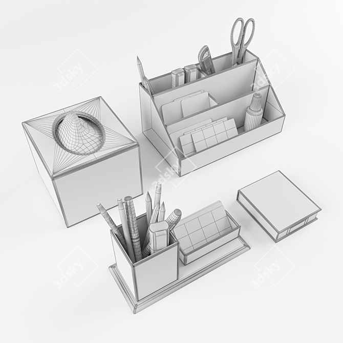 Leather Desk Organizer Set 3D model image 3