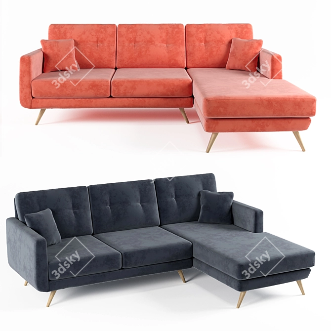 Velvet Sofa in Pink, Grey, or Dark Blue 3D model image 1