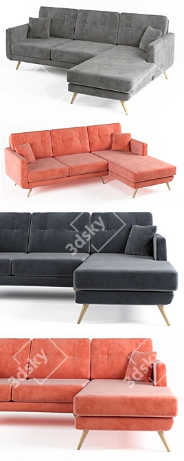 Velvet Sofa in Pink, Grey, or Dark Blue 3D model image 2