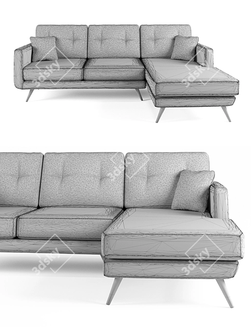 Velvet Sofa in Pink, Grey, or Dark Blue 3D model image 3