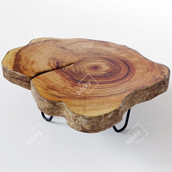 Rustic Wood Bark Table 3D model image 1