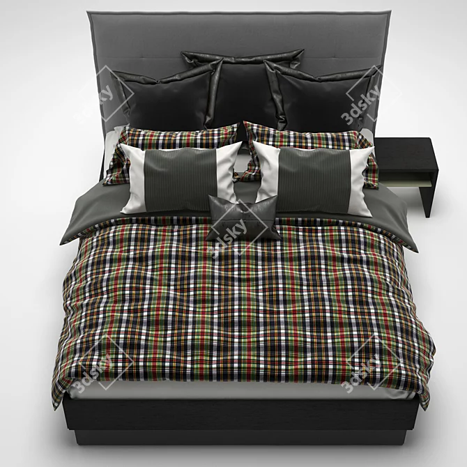 Modern Scottish Checkered Bed 3D model image 2