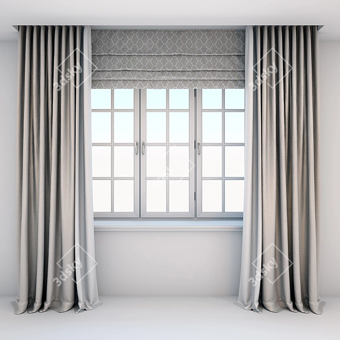 Roman-inspired Modern Window Curtains 3D model image 1