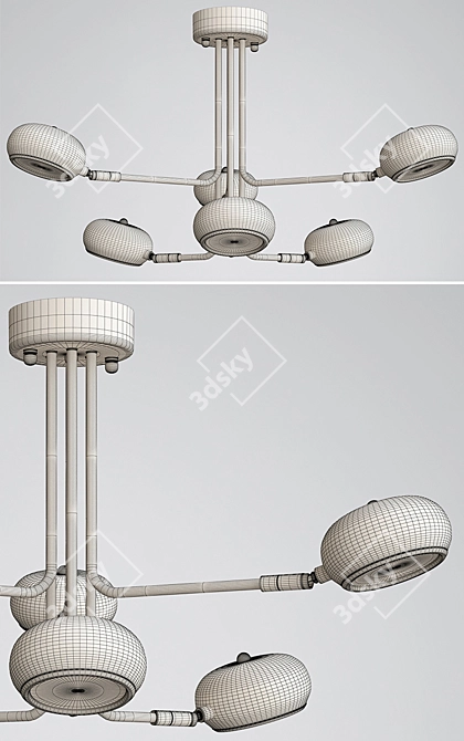 Modern Curved Stix Chandelier Black 3D model image 3