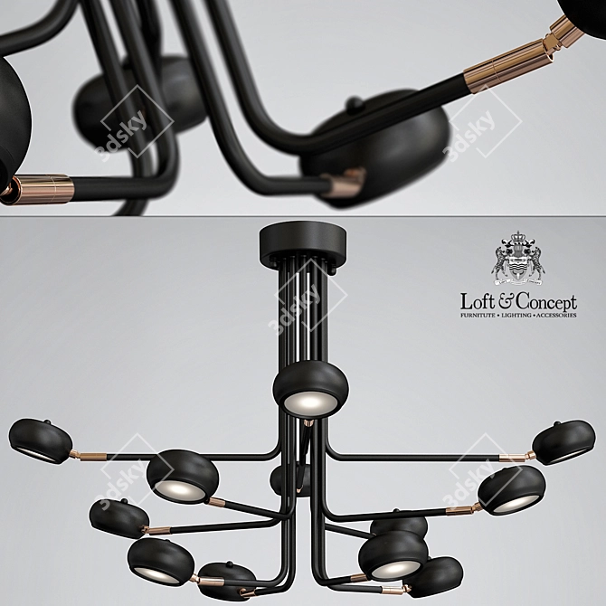 Curved Stix Chandelier: Modern Black Elegance 3D model image 1