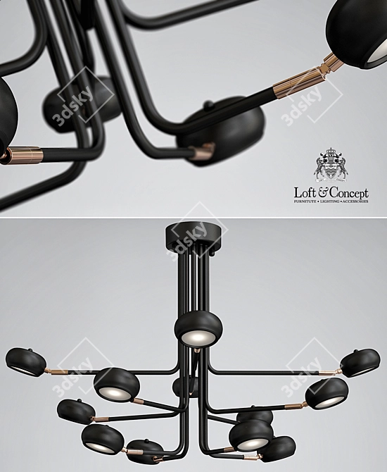 Curved Stix Chandelier: Modern Black Elegance 3D model image 2