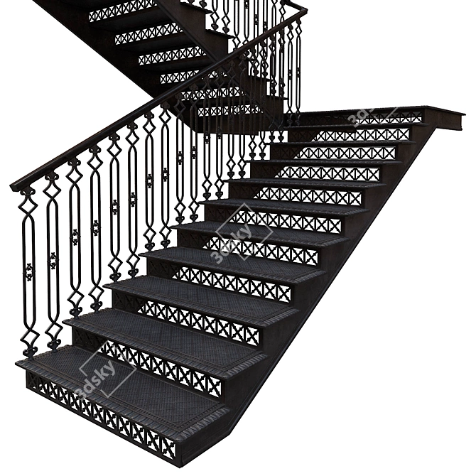 Classic Cast-Iron Staircase 3D model image 1