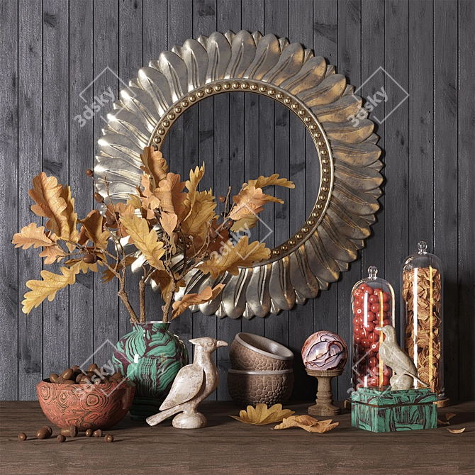 Autumn Decorative Set | Mirror & Vase 3D model image 1