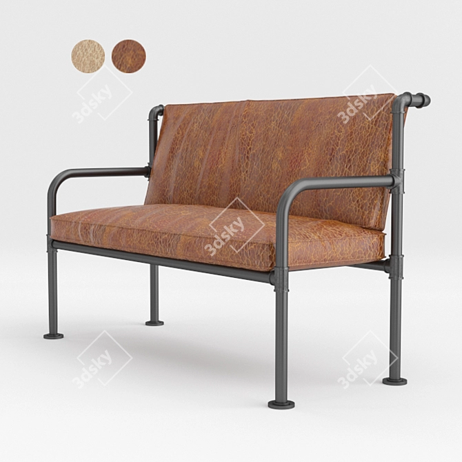 Title: Metal Tube Sofa with Leather Seat 3D model image 1
