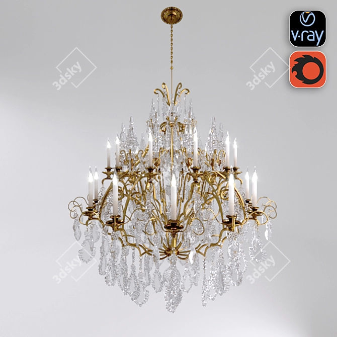 Elegant Crystal Gold Chandelier 3D model image 1