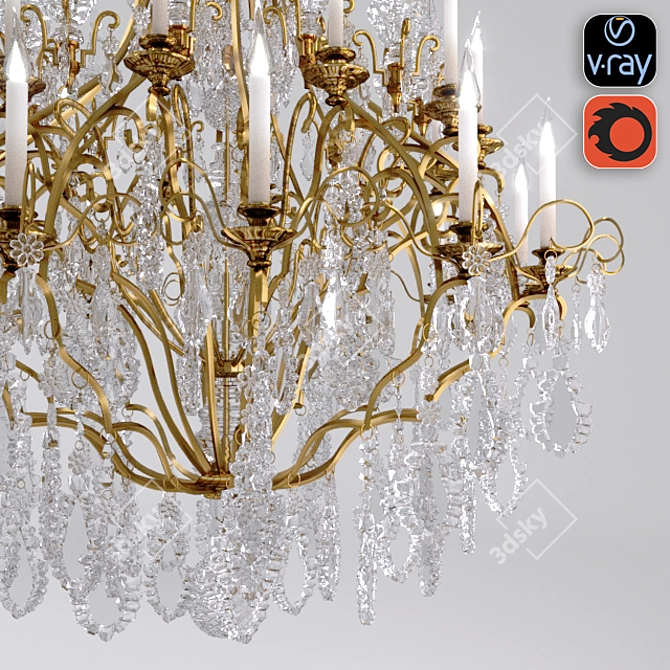 Elegant Crystal Gold Chandelier 3D model image 2