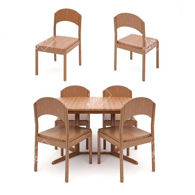 Elegant Four-Seater Wooden Dining Table 3D model image 1