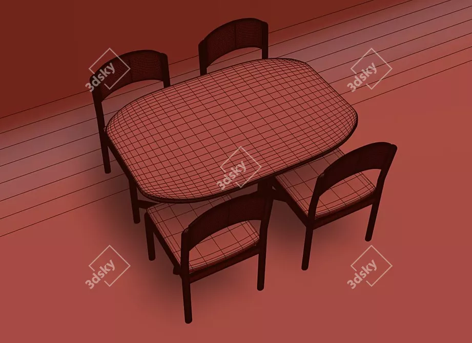 Elegant Four-Seater Wooden Dining Table 3D model image 3